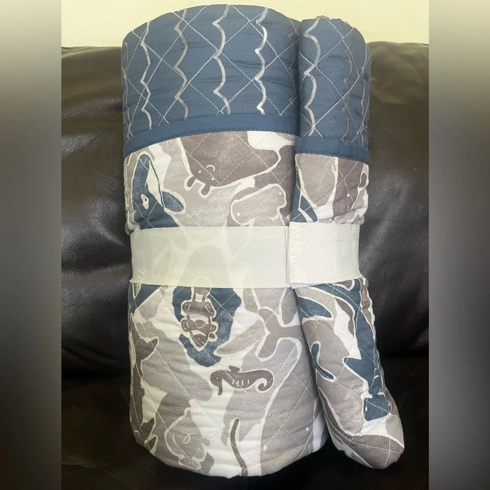 The Big One Kids Reversible Shark Quilt Set Full/Queen Blanket & 2 Sham Nautical